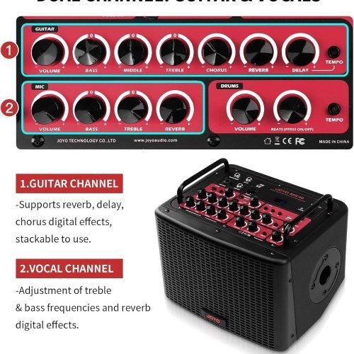 JOYO 40W Acoustic Amplifier Rechargeable Bluetooth Combo Guitar Amp – BSK-40 in Black