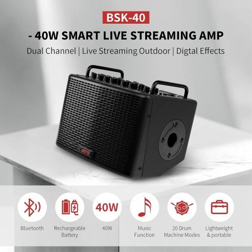 JOYO 40W Acoustic Amplifier Rechargeable Bluetooth Combo Guitar Amp – BSK-40 in Black