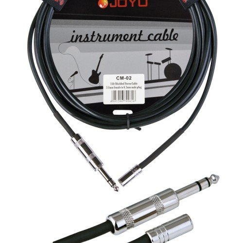 JOYO Cm-02 3.5 Mm Female To 6.3 Mm Male Plug Shielded Stereo Cable, 15 Ft Length JOYO Cm-02 3.5 Mm Female To 6.3 Mm Male Plug Shielded Stereo Cable, 15 Ft Length