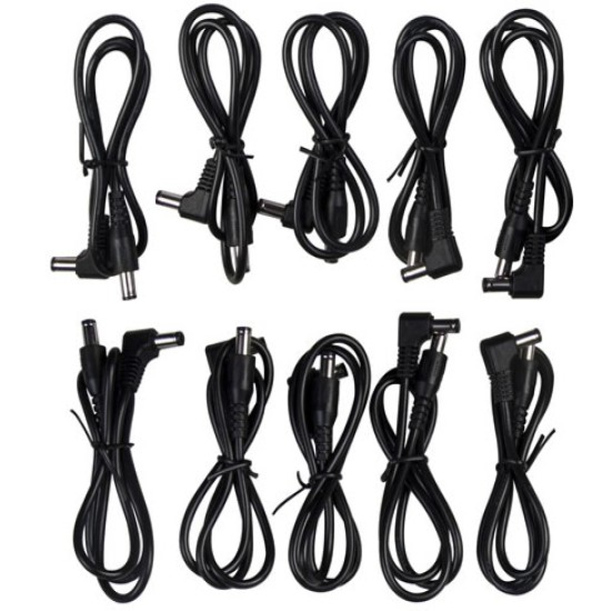 10 X 80Cm Guitar Effect Pedal Power Cables 5.5Mm X 2.1Mm Jack Angled To Straight  - 10 X 80Cm Power Cables Order Power Supplies Direct 