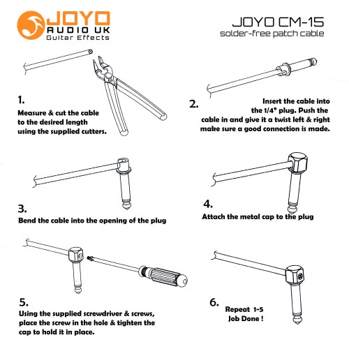 JOYO Cm-15 Solder Free Patch Cable Kit With Tools 10 X 6.35Mm Copper Ts (Mono) Connectors  - Cm-15 Solder Free Guitar Cable Order Guitar Patch Cables Direct 