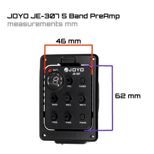 JOYO Je-307 5 Band Eq Preamp Pickup Acoustic Guitar Preamp Phase Piezo Pickup Tuner